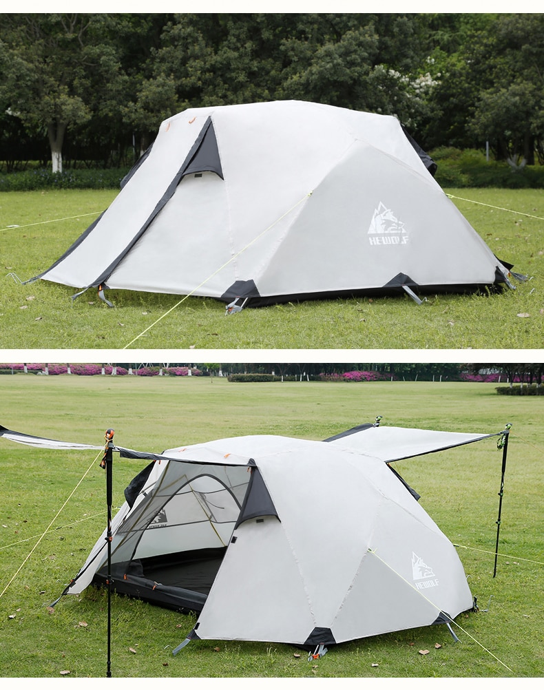 Cheap Goat Tents Hewolf Rain proof Tow Person Double Decked Outdoor Camping Tent 7075 Aluminum Alloy Tent Pole Tent Portable Winter   